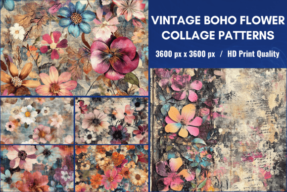 Download Vintage Boho Flower Collage Pattern - Vintage Collection