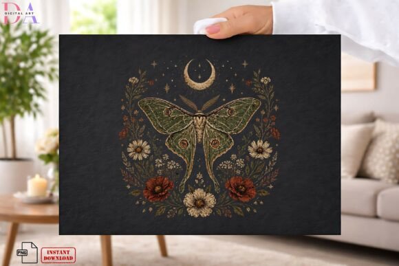 Download Vintage Luna Moth Floral Crescent PNG - Vintage Collection