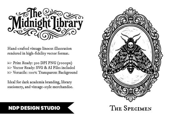 Download Vintage Linocut Moth Dark Academia SVG - Vintage Collection