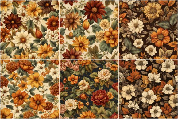 Download Vintage Autumn Flowers Digital Papers - Vintage Collection