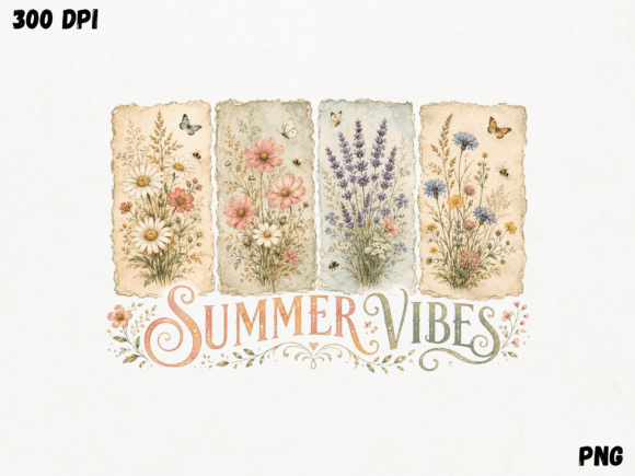 Download Summer Vibes Vintage Floral Tags PNG, Co - Vintage Collection